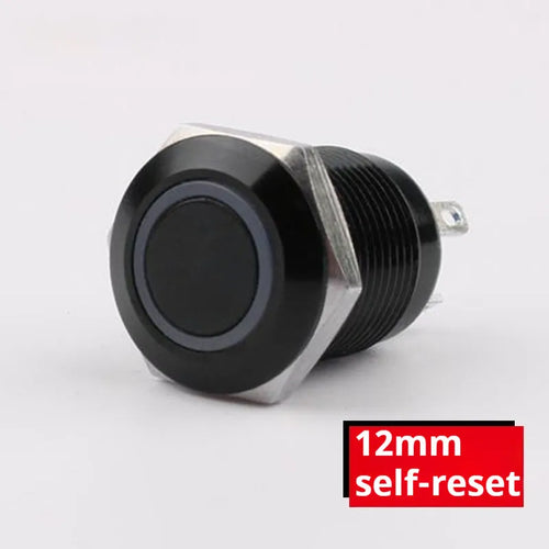 12mm metal self-reset waterproof button switch with light, silver contacts, flat head model