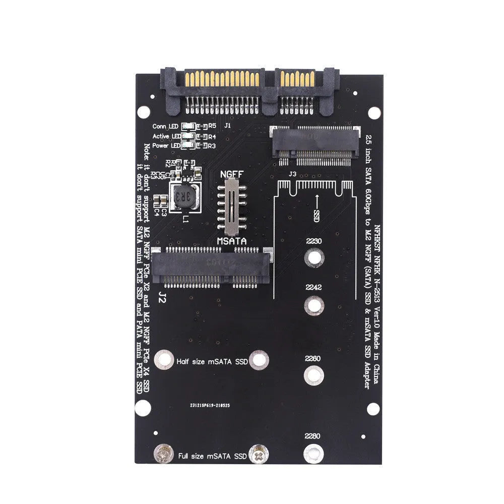 Black and blue SATA3 to M.2 NGFF MSATA SSD conversion adapter card with SATA connectors