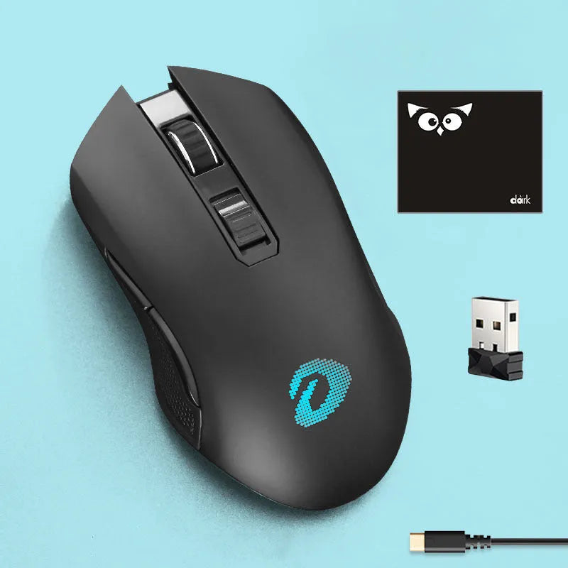 Lightweight wireless wired game mouse with 7 keys, 10m range, and included mouse pad