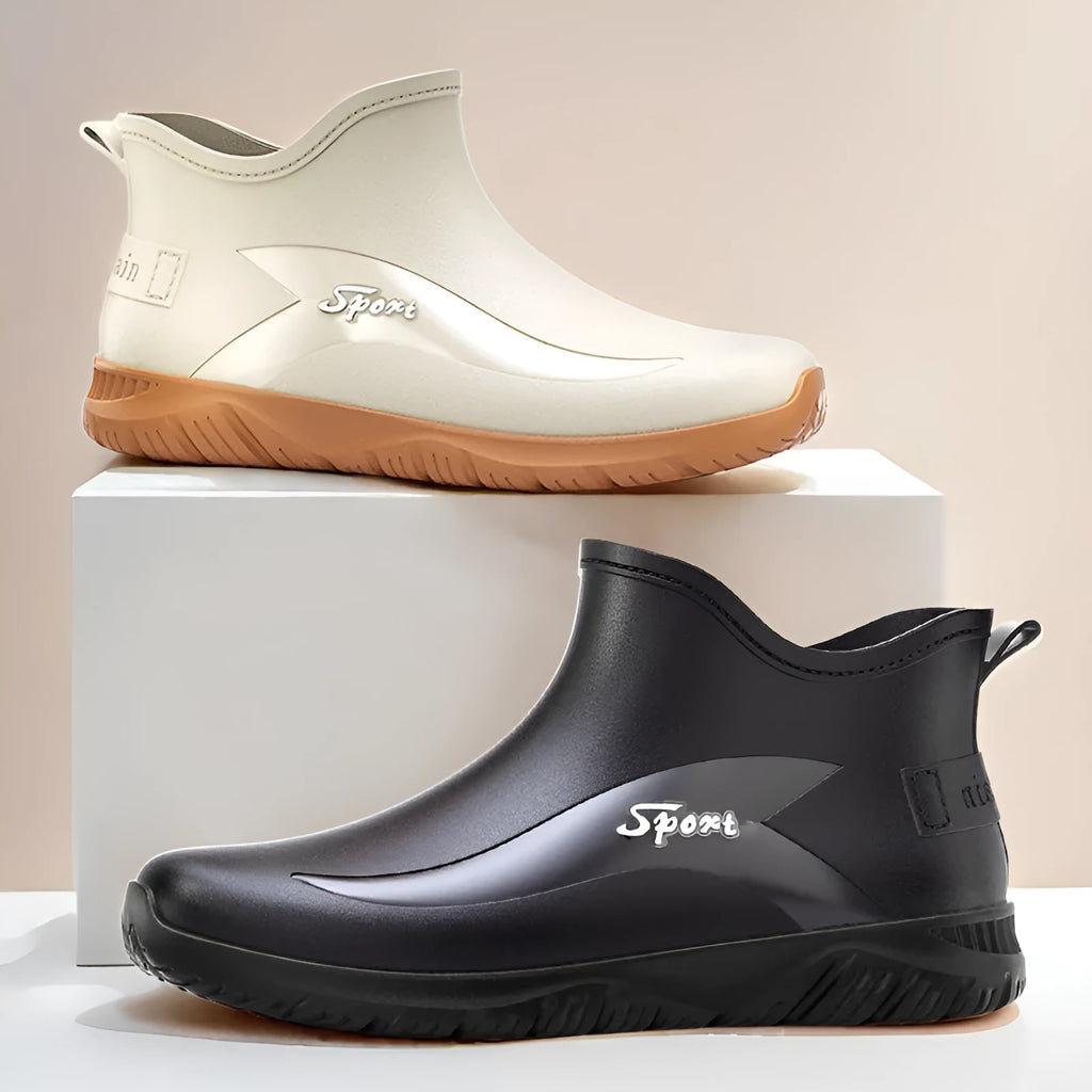 Men's PVC non-slip flat heel short rubber boots in solid colours
