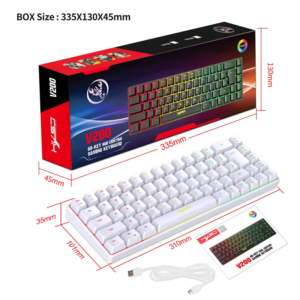 Mechanical feeling membrane gaming keyboard with 68 keys, compact ABS design, 1.7m cable, black colour