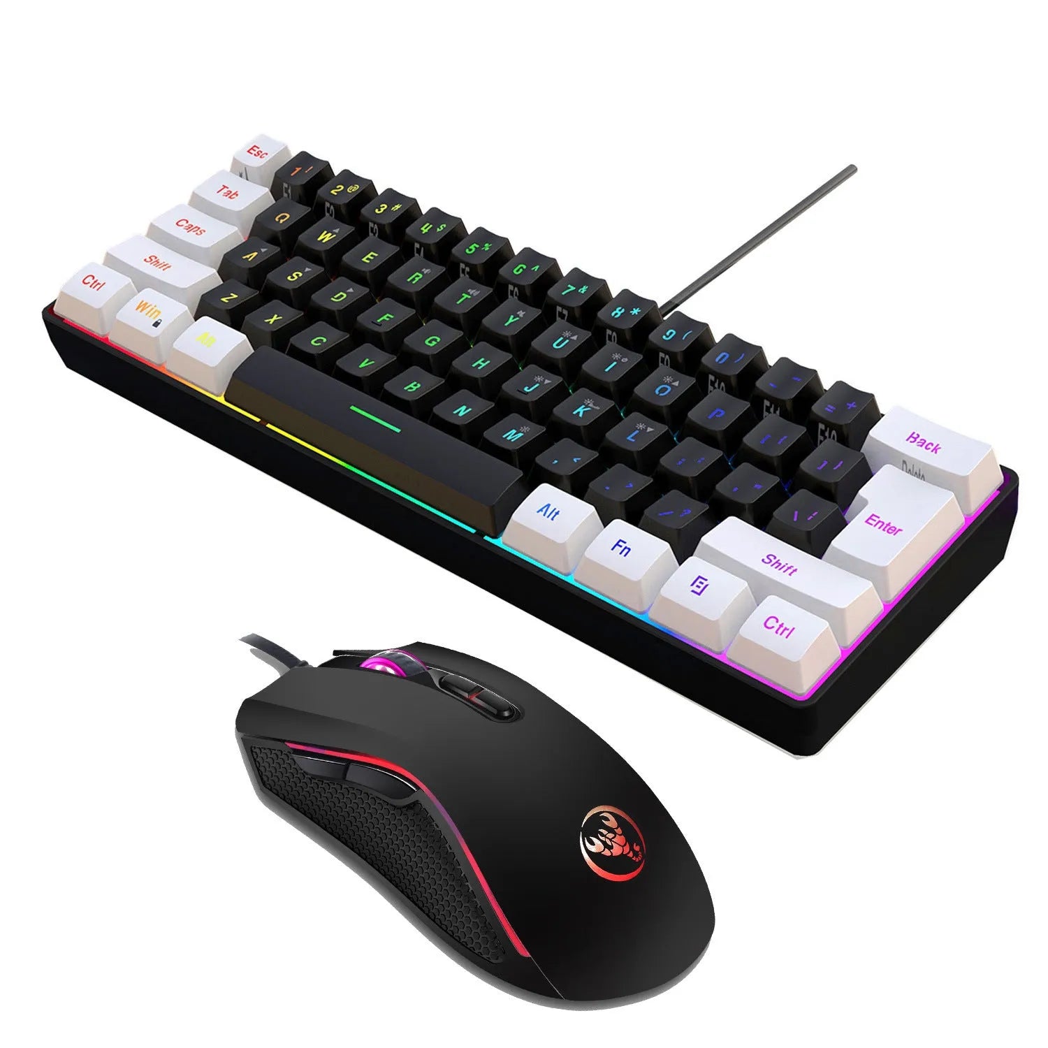 V700WB white and black keyboard and mouse suit with colour backlight for gaming or office use