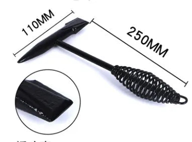 Welding slag hammer with a spring steel handle and a high carbon steel head, shown with weight options.
