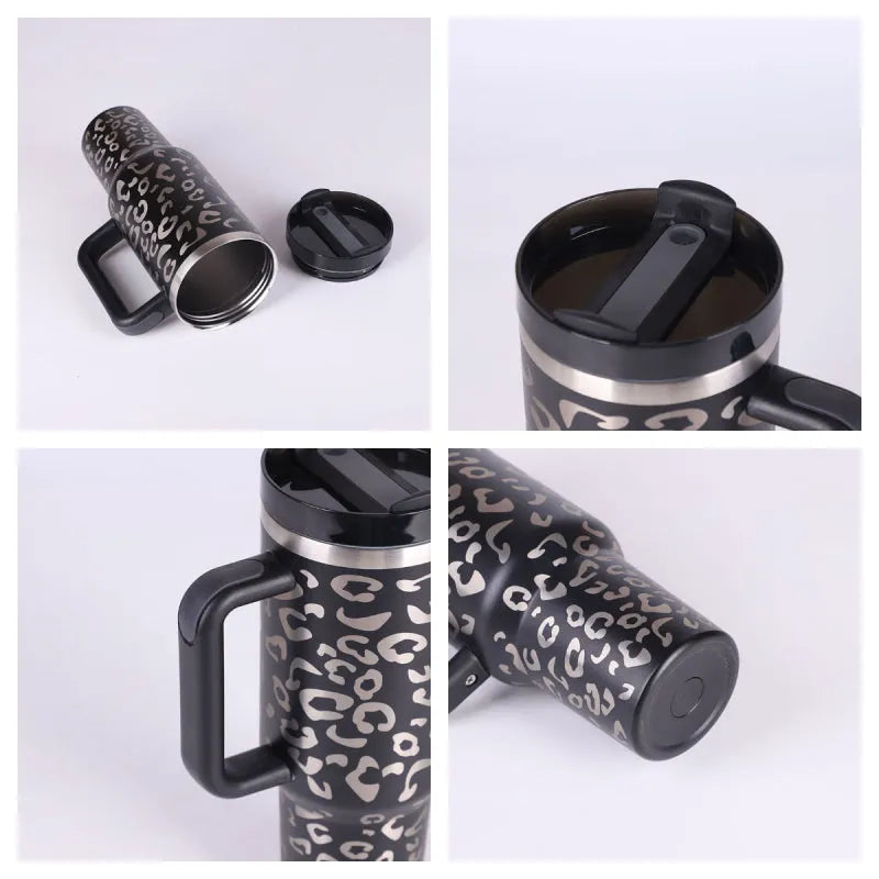 40oz stainless steel insulated tumbler with handle, straw, spill-proof lid, 1200ml capacity, in assorted colours