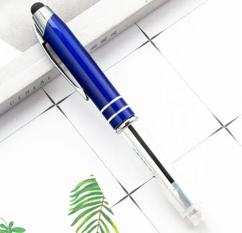 Red metal capacitive stylus ballpoint pen with LED light and bullet tip