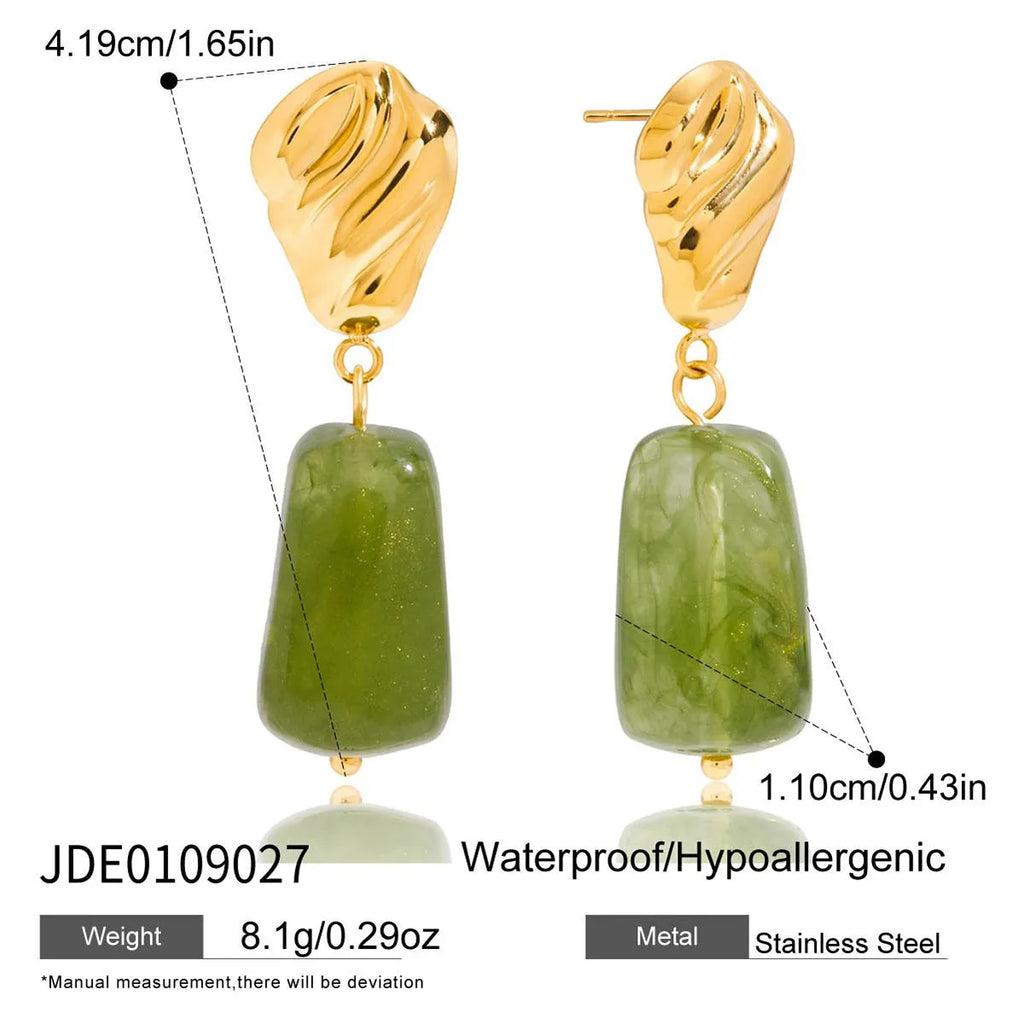 Geometric resin earrings for women with antique style and electroplated finish, available in eight colour options.