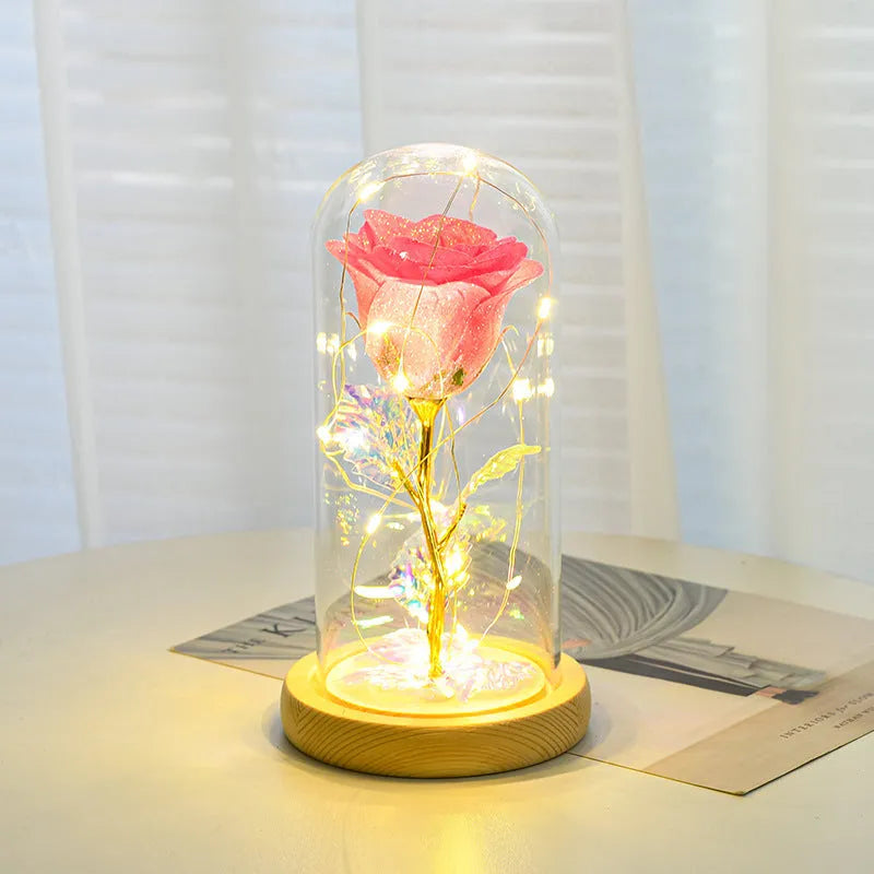 Eternal rose with LED light in glass cover, six colour options available, handmade copper wire.