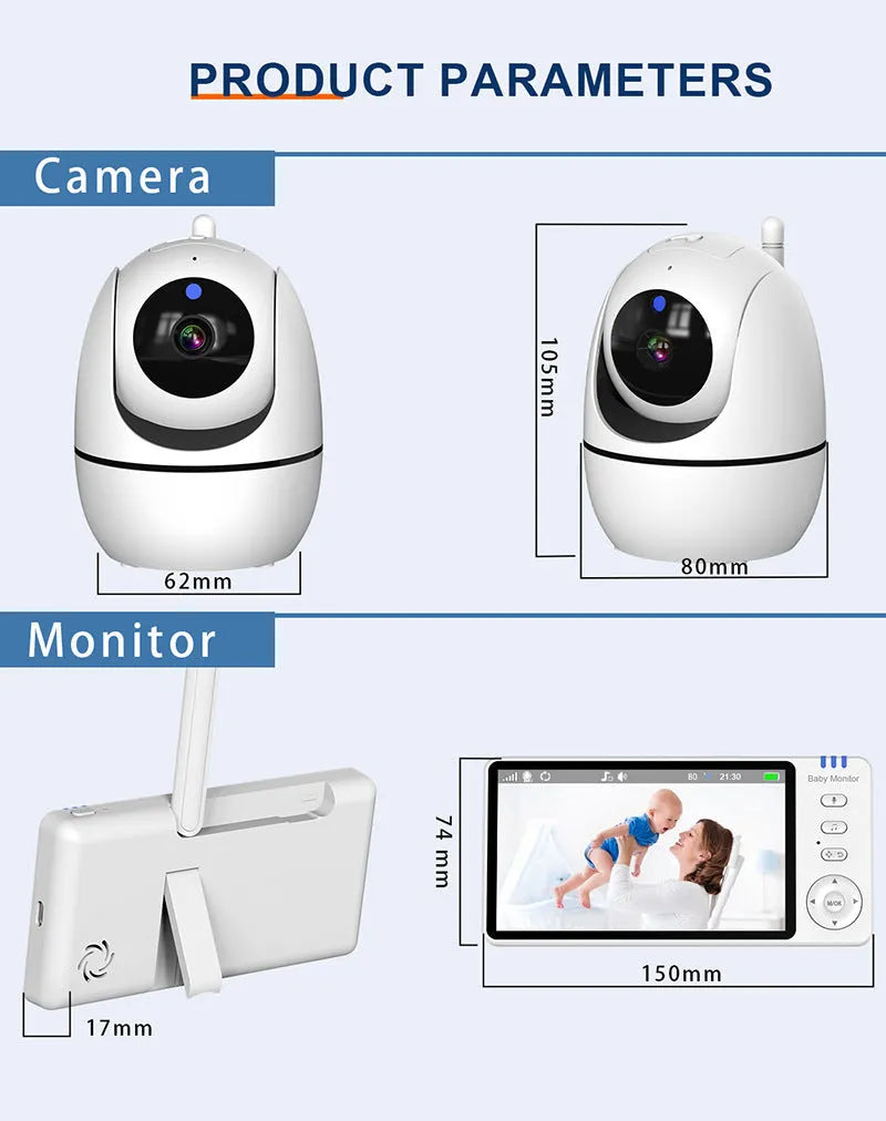 White wireless baby monitor with 5-inch HD screen on a nursery shelf