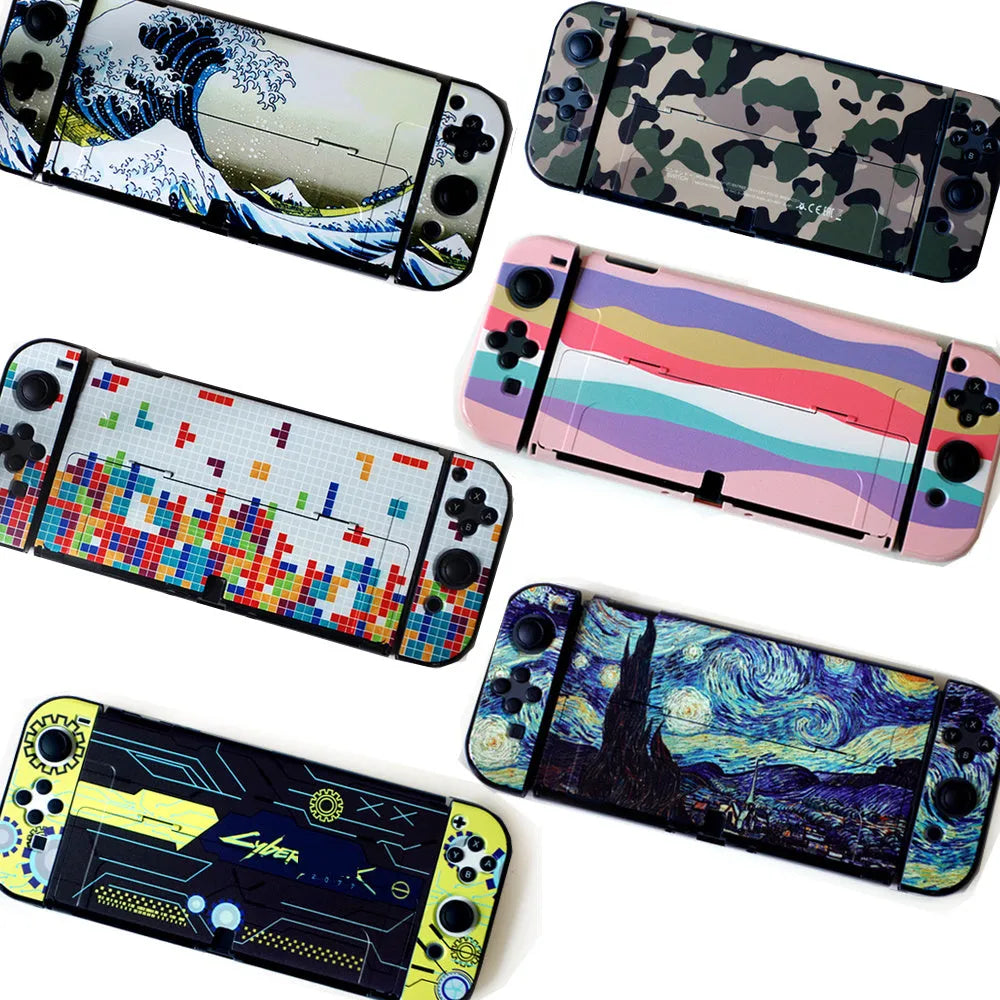 Nintendo Switch OLED hard protective case with decorative shell pattern and analogue caps