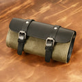 Camel Bag Knight retro cotton messenger helmet bag with organisational pockets in army green colour