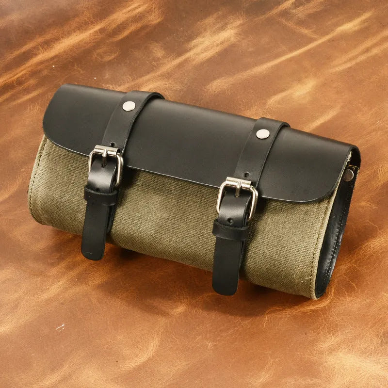 Camel Bag Knight retro cotton messenger helmet bag with organisational pockets in army green colour