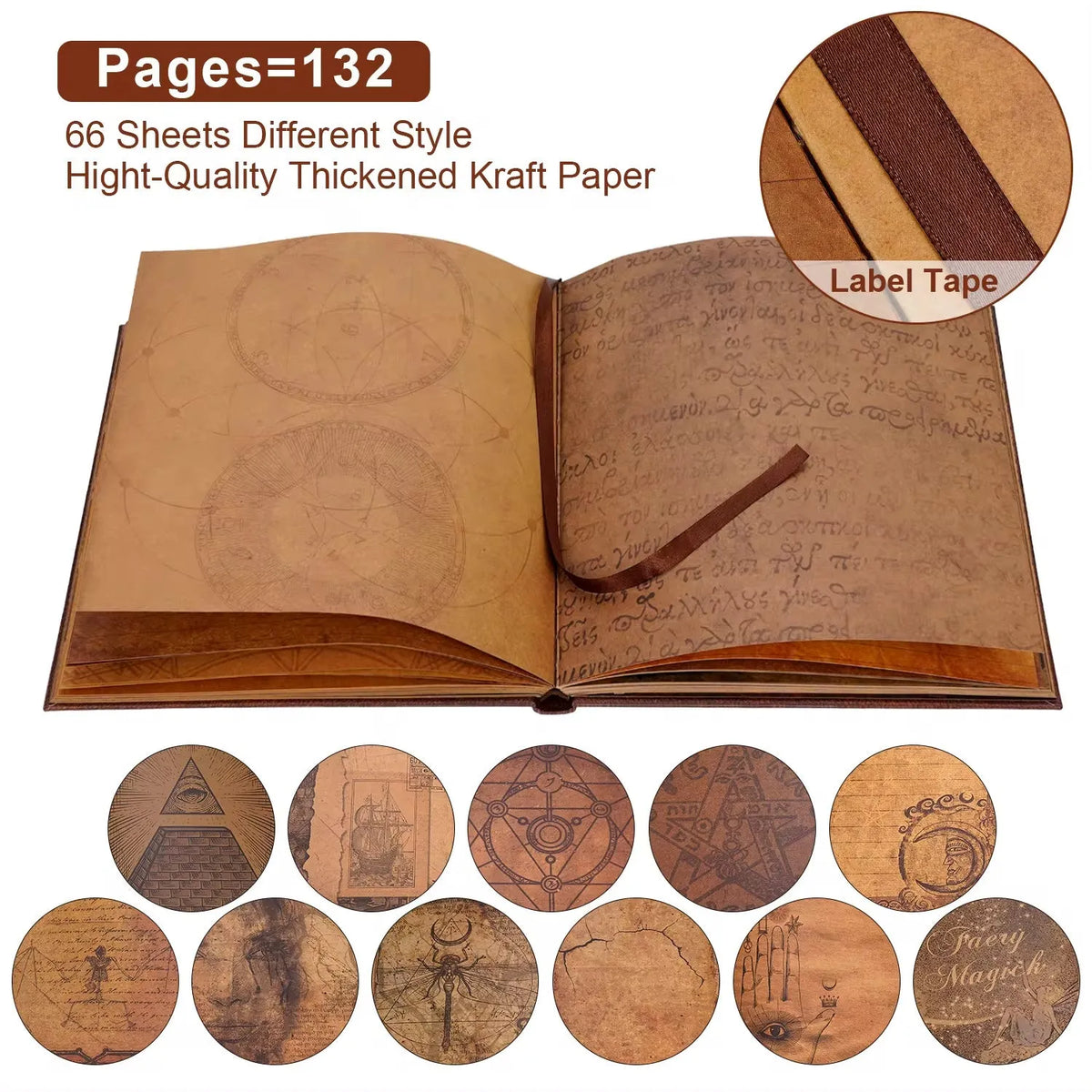 132-page Gold DIY photo album scrapbook with hard kraft paper cover, 28x24.4cm, constellation design
