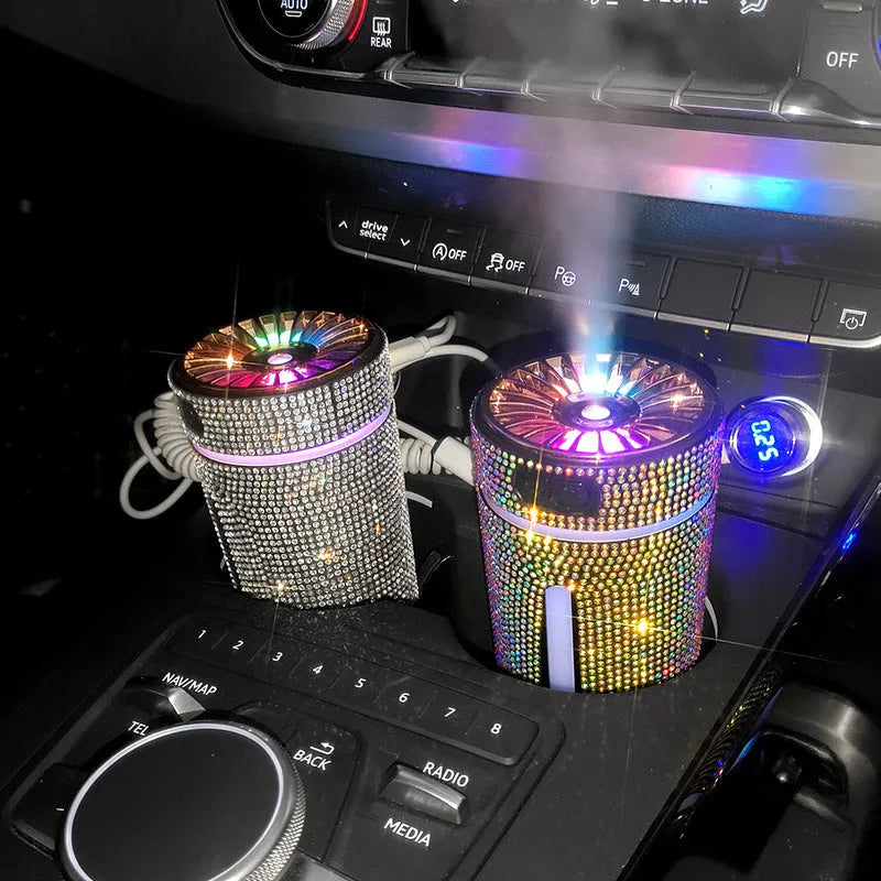 Rhinestone diamond car humidifier with colourful LED light and USB cable
