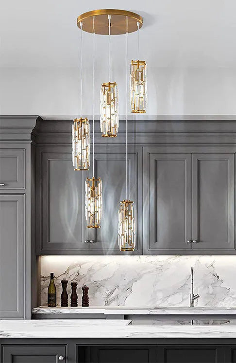 Single head industrial droplight ceiling pendant with crystal detail in black, chrome, or gold finish.