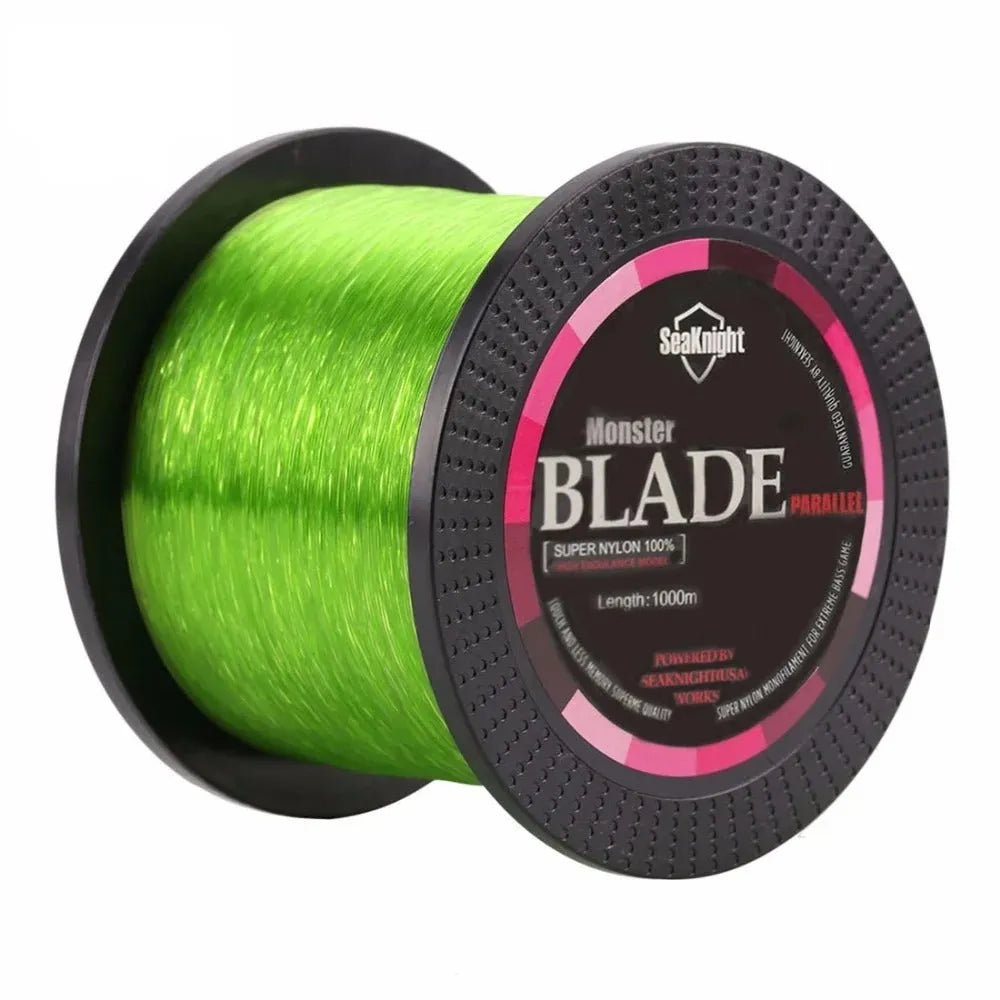 Seaknight1000 M nylon fishing line spool showing available colour options white, green, blue, yellow, and black