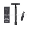 Traditional manual shaving razor scraper with brush combination set in black or silver colour