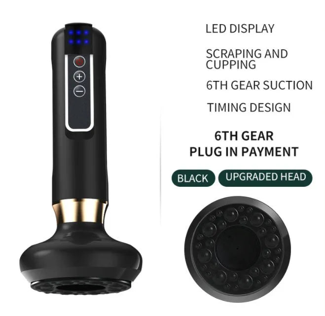 Green electric vacuum cupping massager device with USB cable on a white background
