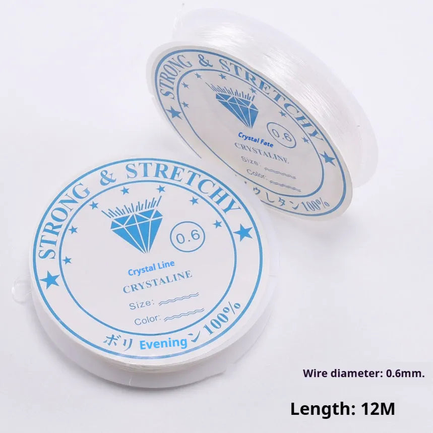 Transparent white elastic cord spool for DIY ornament accessories showing crystal fishing line material