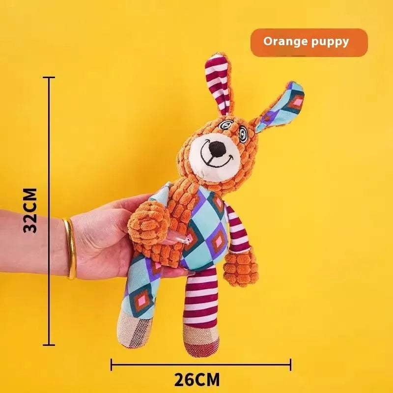 Plush puppy toy showing various animal styles including rechargeable duck, blue elephant, and donkey in multiple colours