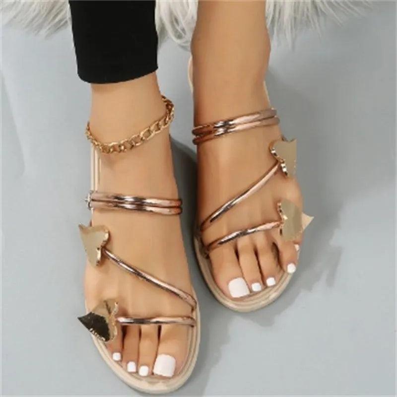 Heart shape slippers summer flat love beach shoes women silver colour man-made PU foam sole