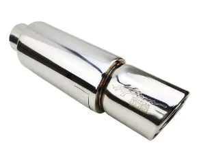 Silver 1506 stainless steel exhaust modification drum with 5.5cm inlet and 36.5cm total length for welded car or motorcycle exhaust systems