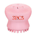 Cartoon octopus silicone wash brush in pink for manual facial cleansing and massage