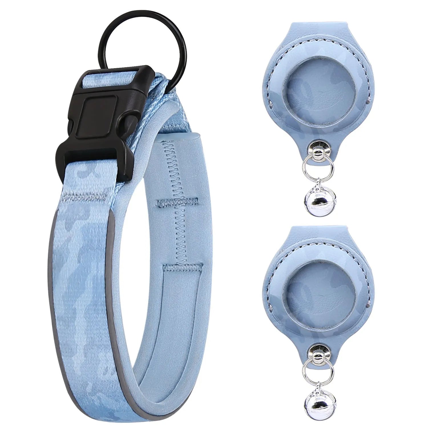 Nylon pet collar with AirTag leather-style protective case for dogs and cats, multiple colour options