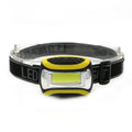 Yellow Major brand headlamp with COB LED light source and adjustable strap for outdoor use.