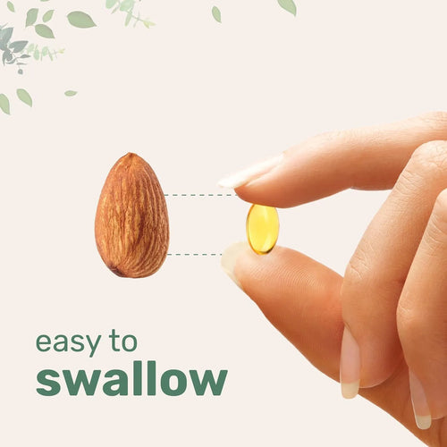 Bottle of butter-flavoured black seed oil soft gel capsules for adults, showing 180 or 300 tablet option.