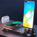 Black multifunctional wireless charger base plate with foldable design on a desk