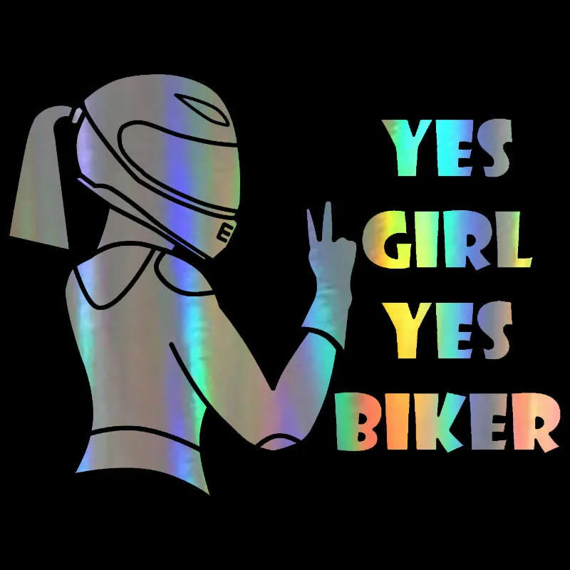 Cool girl rider character car sticker in 16cm × 15cm size with waterproof PET material