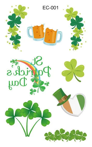 St. Patrick's Day clover tattoo sticker paper for children's face decoration measuring 120 × 75mm