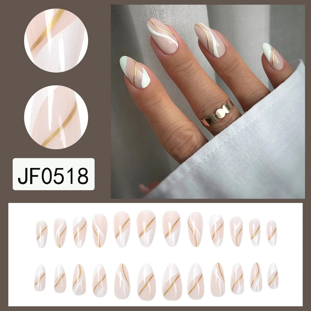 Medium drop shape wearable nail stickers with plaid pattern JF0518 design and jelly glue adhesive