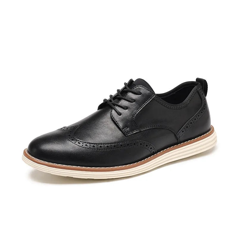 Men's slip-on business formal casual shoes in black and brown with PU upper and carved detailing, low top design, sizes 39-46