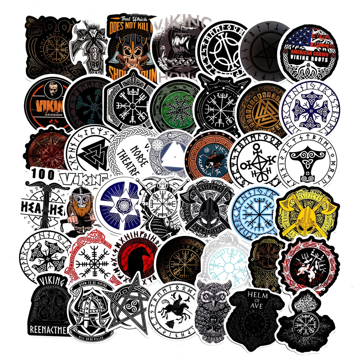 Ancient Rune Series PVC stickers, 50 runes, irregular shapes, 5-8 cm, for luggage, car, skateboard, and laptop