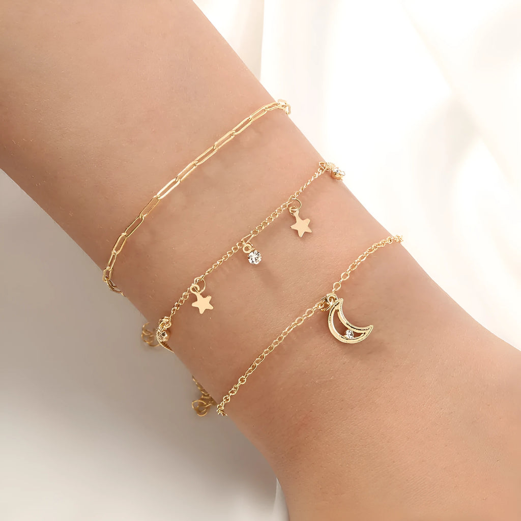 Creative combination star moon tassel bracelet copper electroplated Europe America style