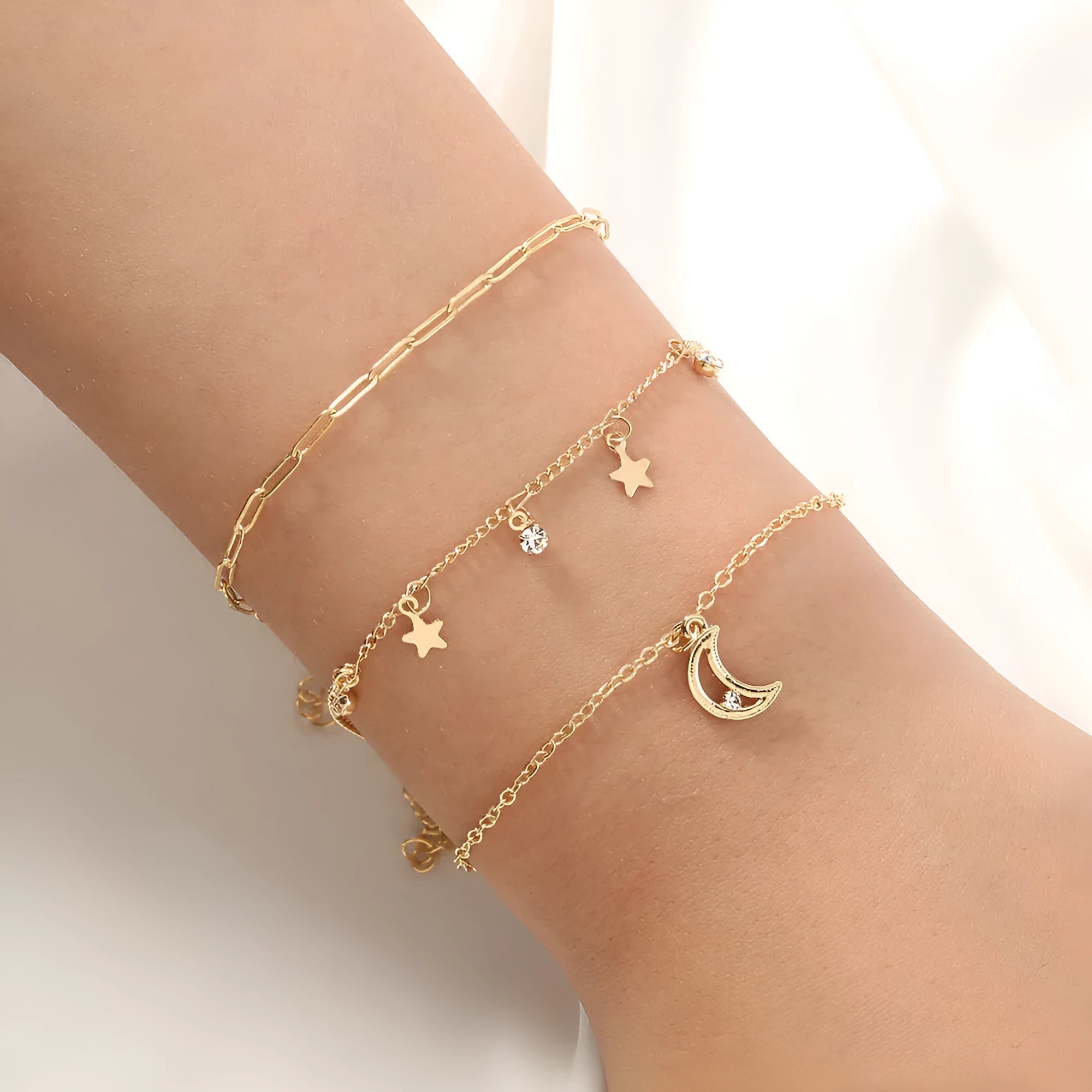Creative combination star moon tassel bracelet copper electroplated Europe America style