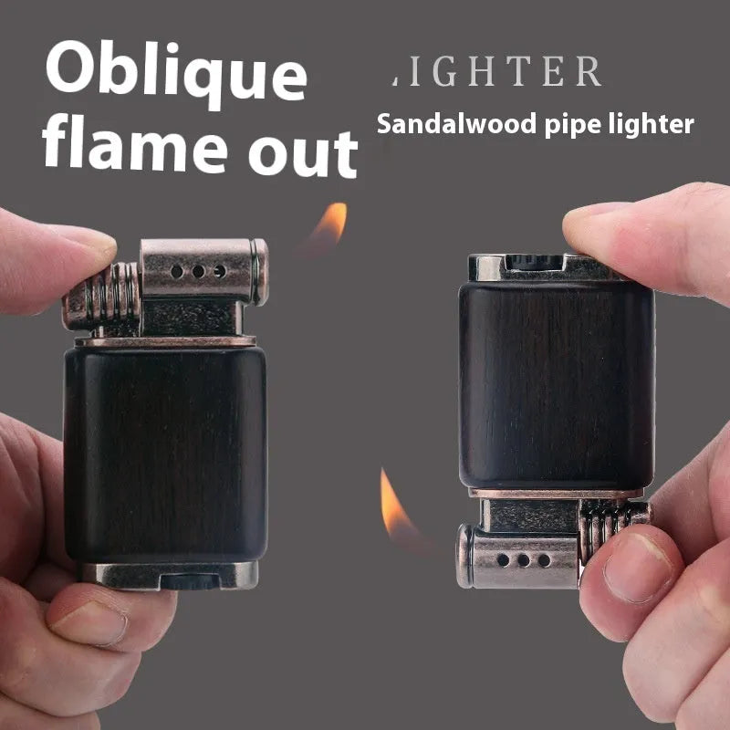 Decorative ebony gas lighter with metal construction showing wood-colour finish options