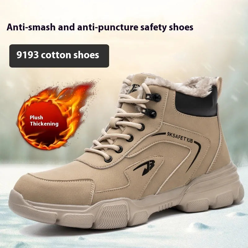 Brown leather safety work shoes with rubber soles for anti-smashing and anti-puncture protection
