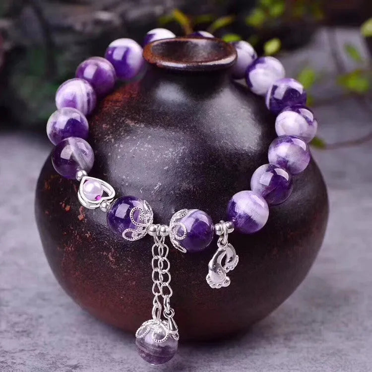 Natural purple amethyst bracelet with 10mm round beads in women's OL fashion style