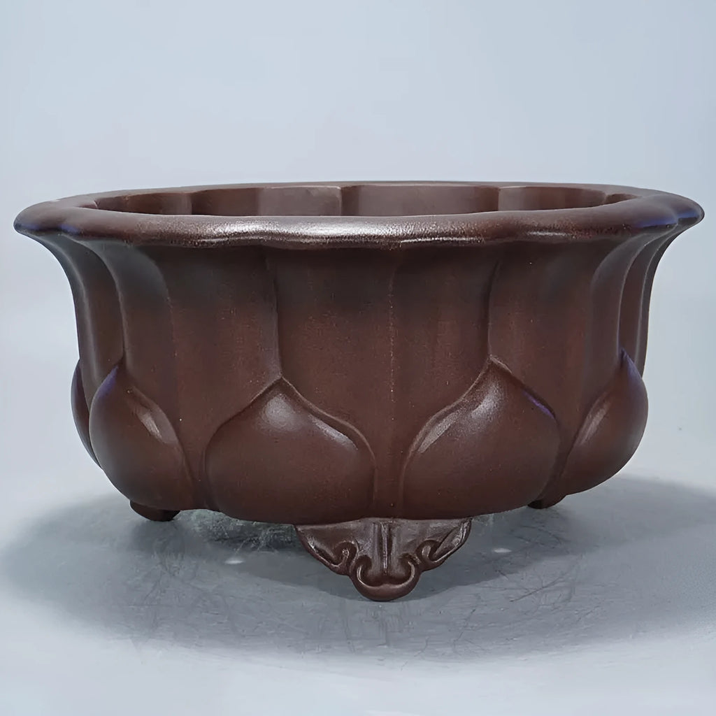 Square purple-red antique succulent pot, 37cm wide, made from breathable purple sand clay.