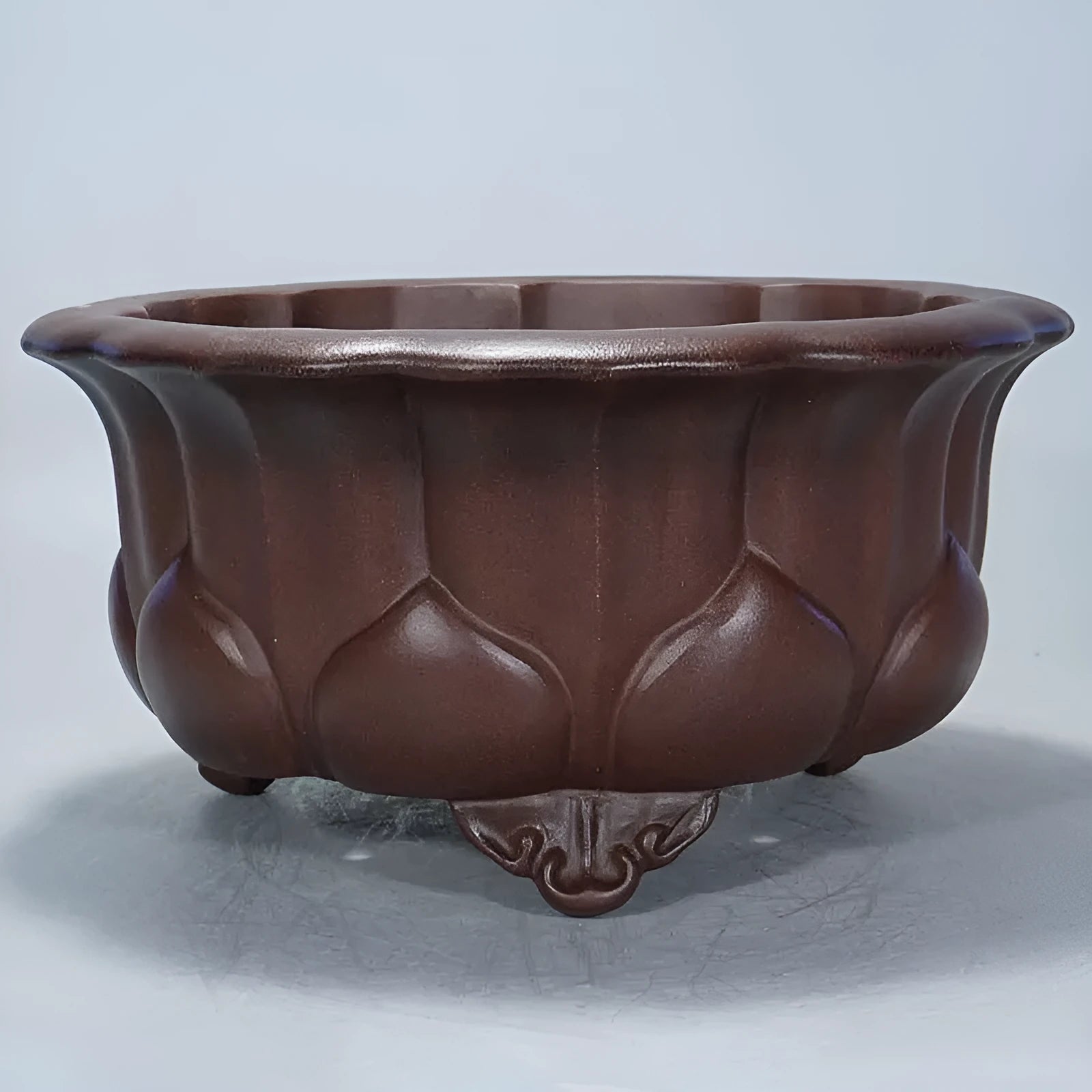 Square purple-red antique succulent pot, 37cm wide, made from breathable purple sand clay.