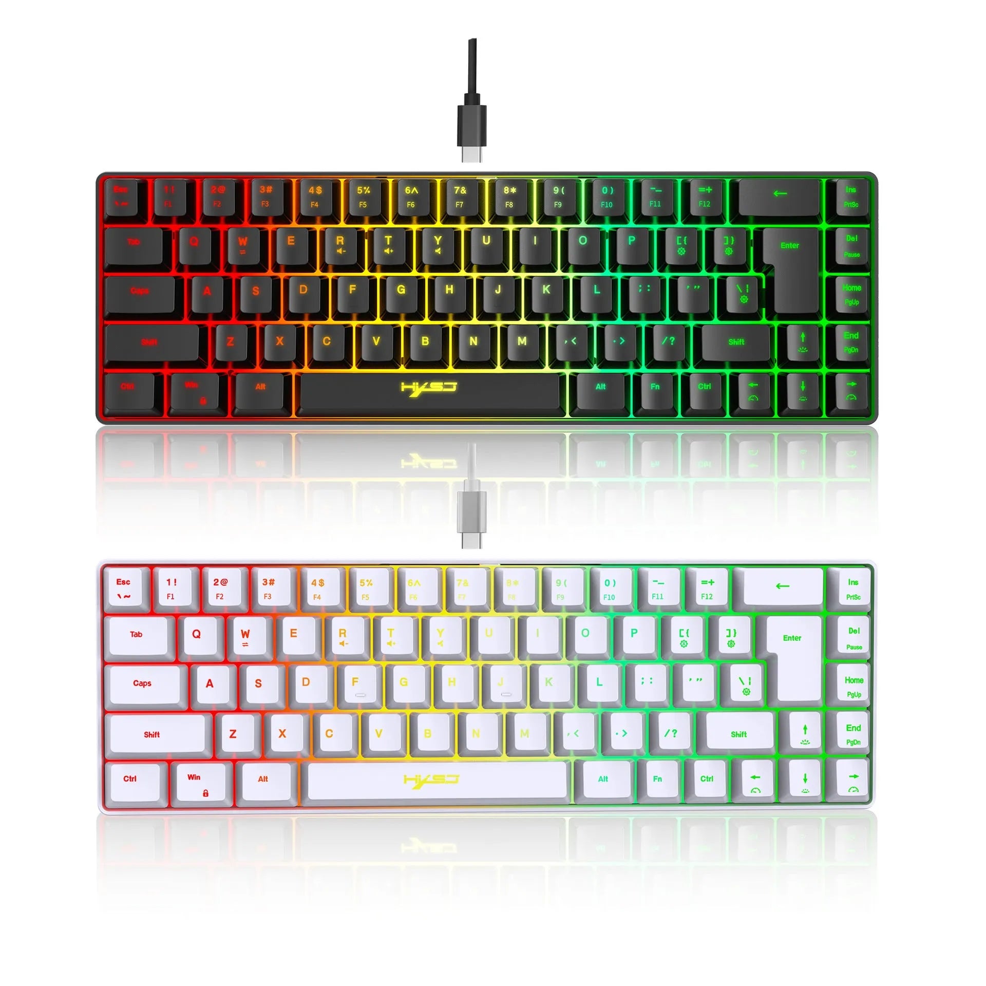 Mechanical feeling membrane gaming keyboard with 68 keys, compact ABS design, 1.7m cable, black colour