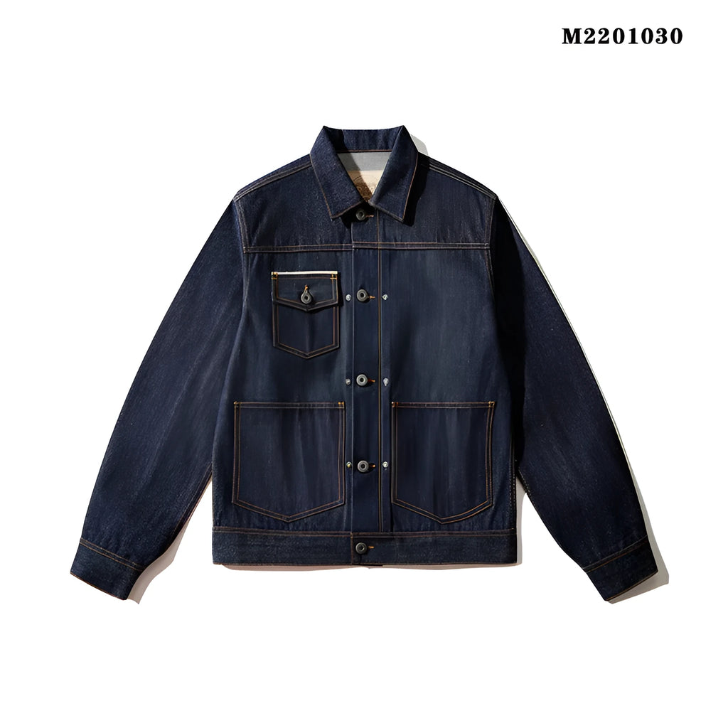Men's Japanese-style retro raw pulp red edge cloth loose jacket with cotton lining, long sleeves, and patch pockets