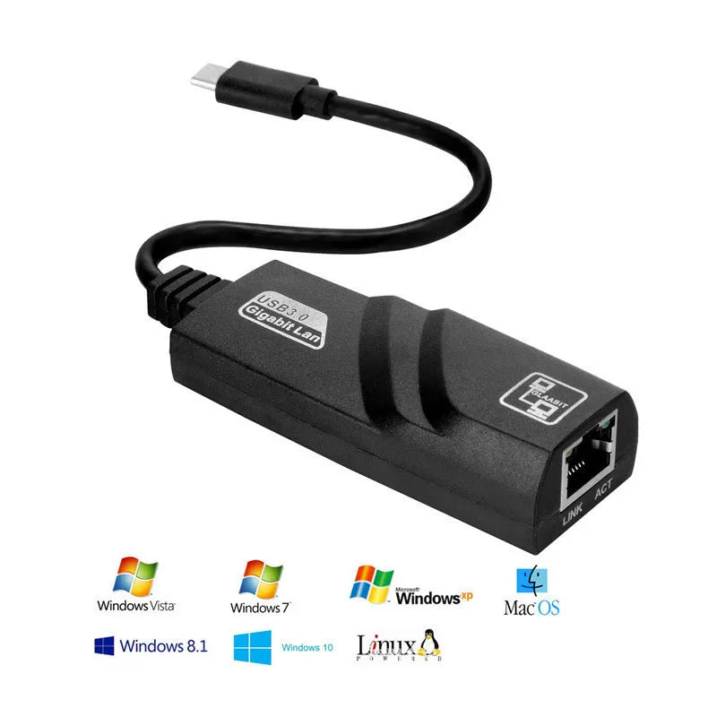 Type-C to RJ45 Gigabit network card adapter with USB 3.1 port, ultra-thin design