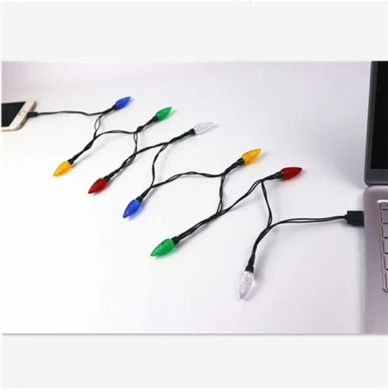 Green USB charging cable with 10 flashing LED lights for Christmas decoration and device charging