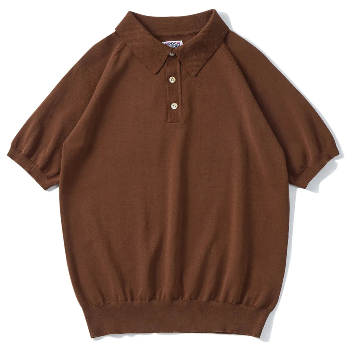 Retro slim fit cotton knitted short-sleeved T-shirt in dark brown colour showing front view