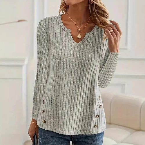 Casual knitted button-front pullover sweater in solid colour with regular sleeves