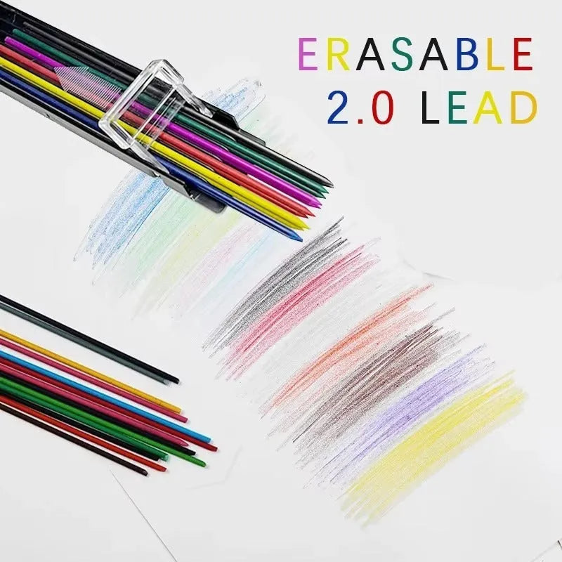 Box of 12 coloured erasable mechanical pencil refill leads for drawing