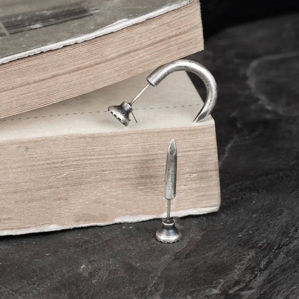 S925 sterling silver punk nail stud earring in straight or curved single design.